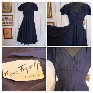 vtg 50s ANNE FOGARTY Margot Fit & Flare Taffeta Full Swing Circle Skirt Dress XS